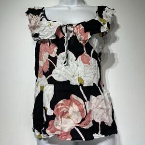 Cupcakes And Cashmere Womens Peplum Floral Tie Front Scoop Neck top Blouse M